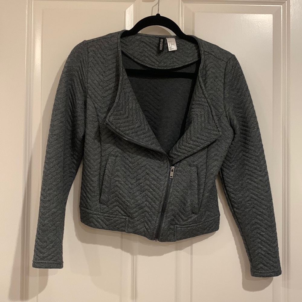 Grey sweatshirt moto jacket